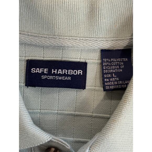 Vintage Safe Harbor Polo Shirt L – Sage Green Knit Cotton Blend Retro Style - Picture 2 of 7